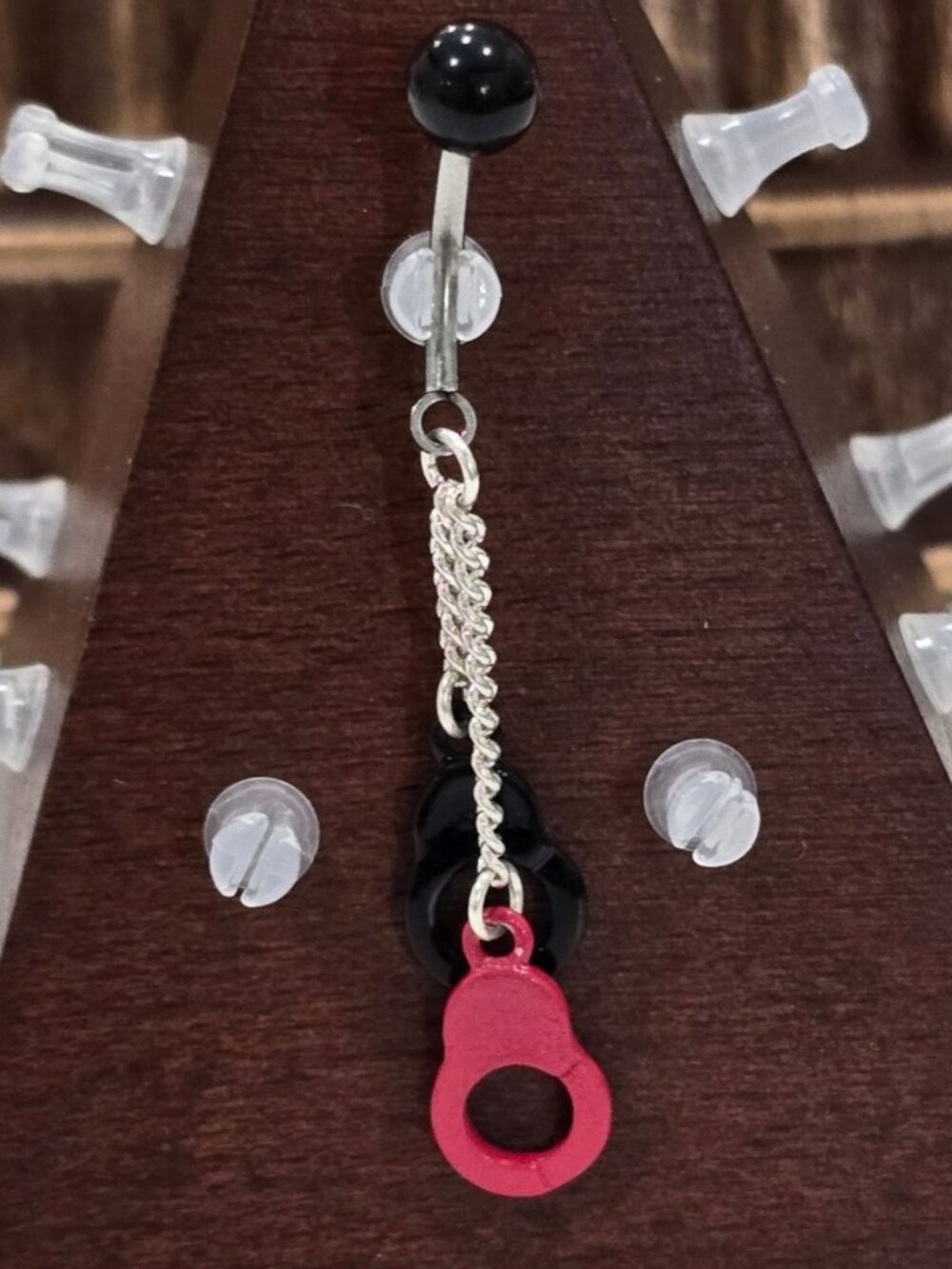 Painful Pleasures ✦ Black & Red Handcuff Dangle Navel Ring ✦ 14G Surgical Steel